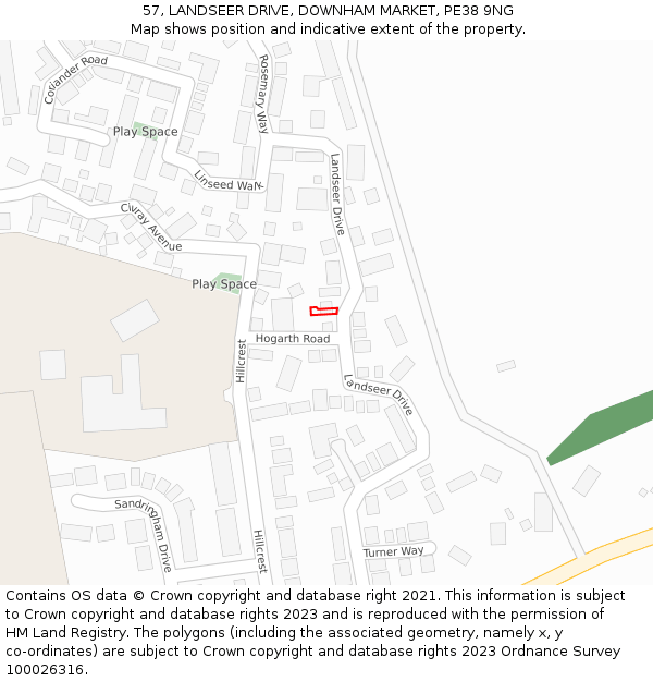 57, LANDSEER DRIVE, DOWNHAM MARKET, PE38 9NG: Location map and indicative extent of plot