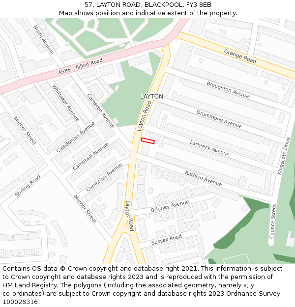 57, LAYTON ROAD, BLACKPOOL, FY3 8EB: Location map and indicative extent of plot