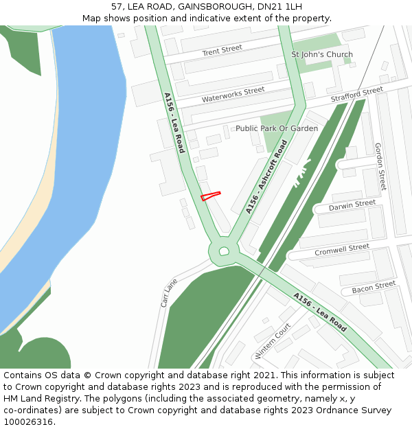 57, LEA ROAD, GAINSBOROUGH, DN21 1LH: Location map and indicative extent of plot