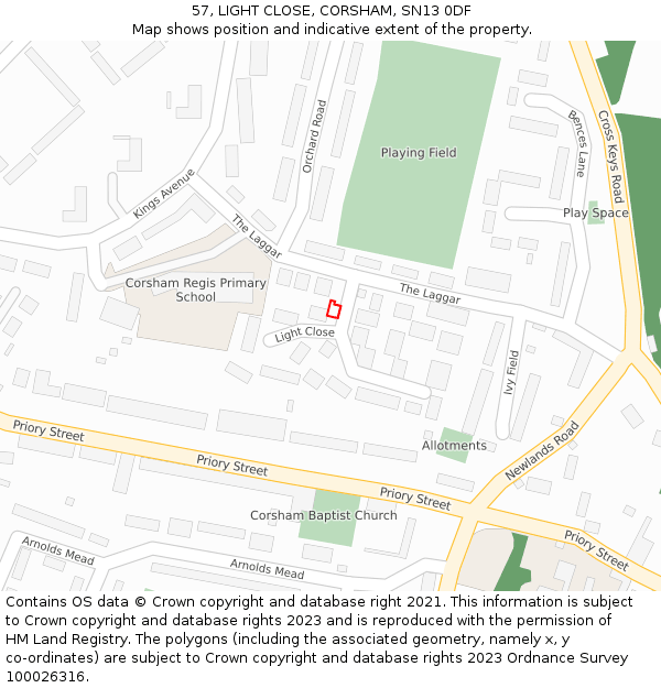 57, LIGHT CLOSE, CORSHAM, SN13 0DF: Location map and indicative extent of plot