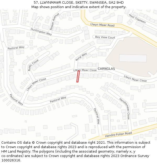 57, LLWYNMAWR CLOSE, SKETTY, SWANSEA, SA2 9HD: Location map and indicative extent of plot
