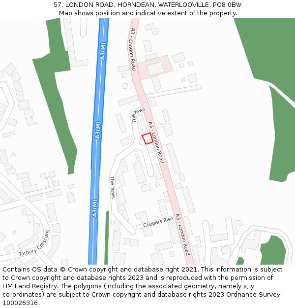 57, LONDON ROAD, HORNDEAN, WATERLOOVILLE, PO8 0BW: Location map and indicative extent of plot