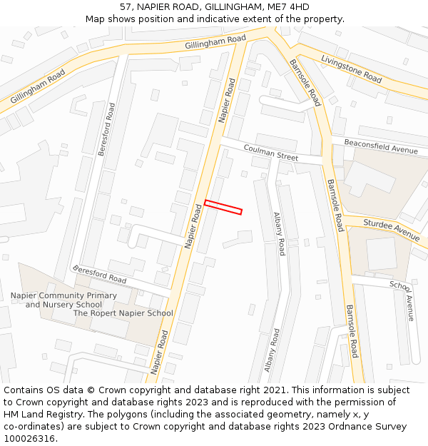 57, NAPIER ROAD, GILLINGHAM, ME7 4HD: Location map and indicative extent of plot