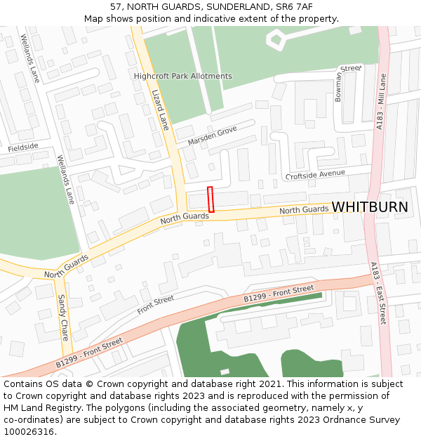 57, NORTH GUARDS, SUNDERLAND, SR6 7AF: Location map and indicative extent of plot