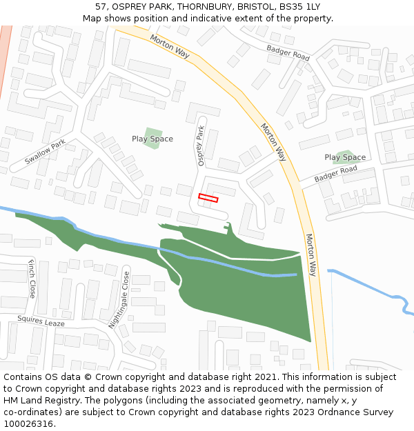 57, OSPREY PARK, THORNBURY, BRISTOL, BS35 1LY: Location map and indicative extent of plot