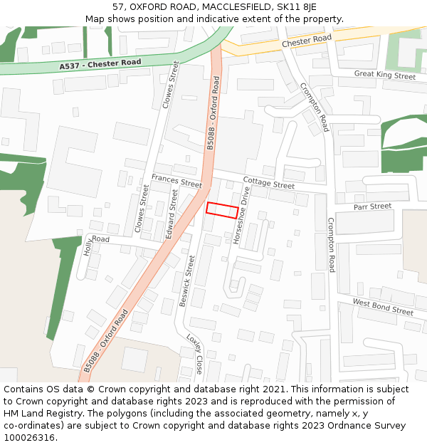 57, OXFORD ROAD, MACCLESFIELD, SK11 8JE: Location map and indicative extent of plot