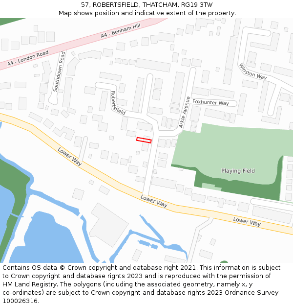 57, ROBERTSFIELD, THATCHAM, RG19 3TW: Location map and indicative extent of plot