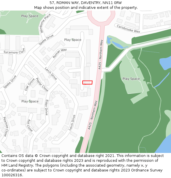57, ROMAN WAY, DAVENTRY, NN11 0RW: Location map and indicative extent of plot