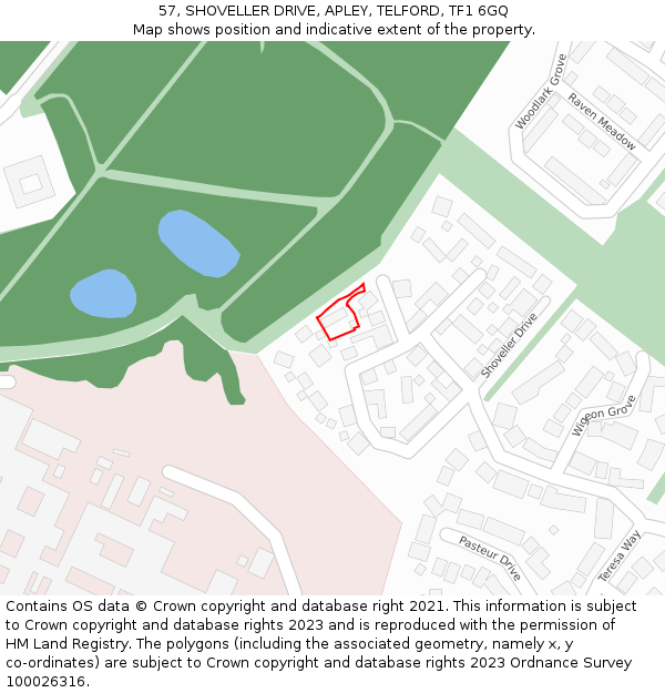 57, SHOVELLER DRIVE, APLEY, TELFORD, TF1 6GQ: Location map and indicative extent of plot