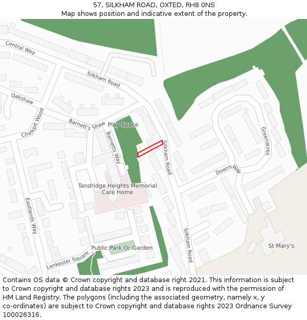 57, SILKHAM ROAD, OXTED, RH8 0NS: Location map and indicative extent of plot