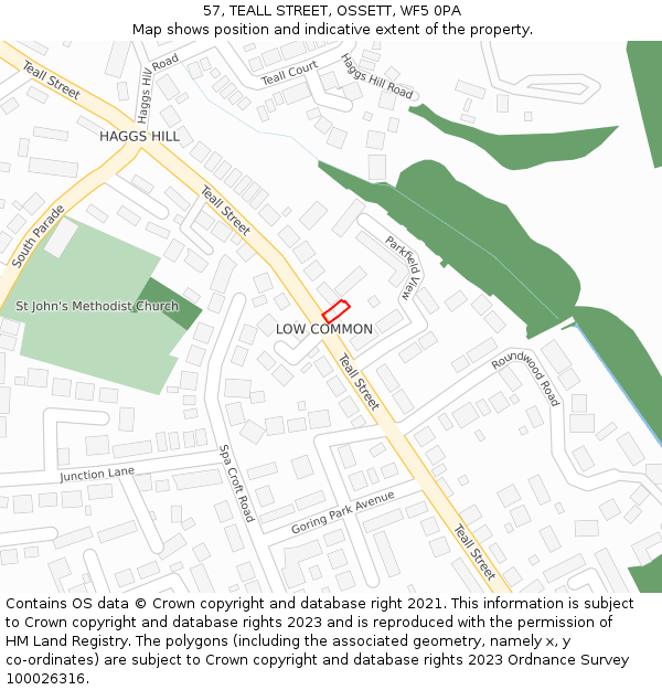 57, TEALL STREET, OSSETT, WF5 0PA: Location map and indicative extent of plot