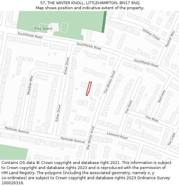 57, THE WINTER KNOLL, LITTLEHAMPTON, BN17 6NQ: Location map and indicative extent of plot