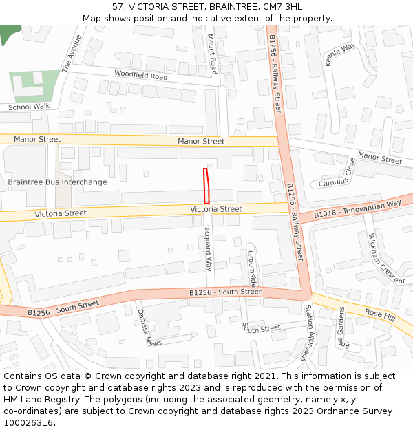 57, VICTORIA STREET, BRAINTREE, CM7 3HL: Location map and indicative extent of plot