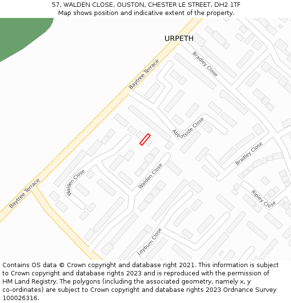 57, WALDEN CLOSE, OUSTON, CHESTER LE STREET, DH2 1TF: Location map and indicative extent of plot