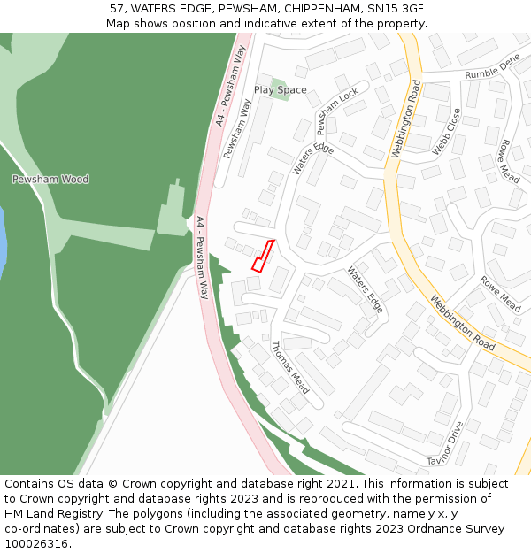 57, WATERS EDGE, PEWSHAM, CHIPPENHAM, SN15 3GF: Location map and indicative extent of plot
