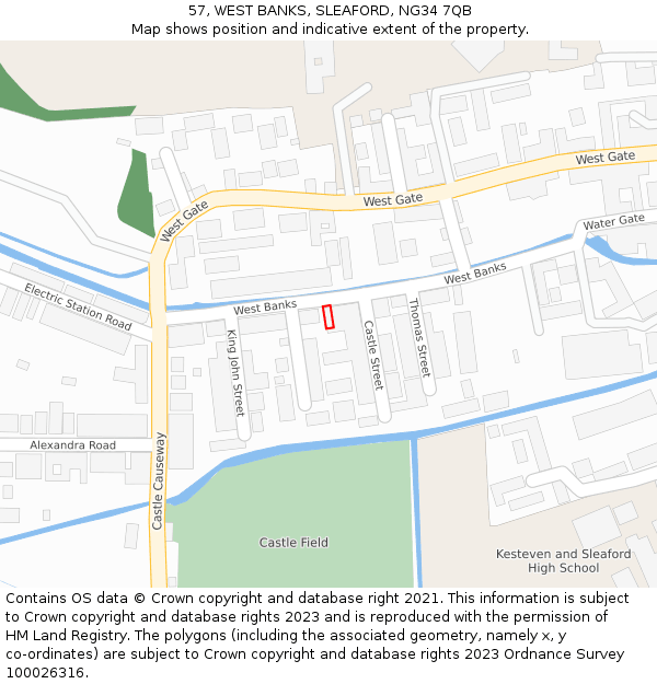 57, WEST BANKS, SLEAFORD, NG34 7QB: Location map and indicative extent of plot