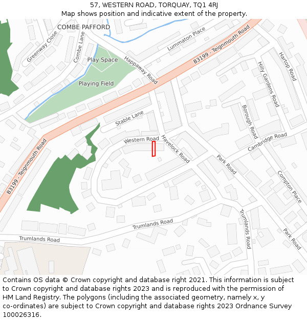 57, WESTERN ROAD, TORQUAY, TQ1 4RJ: Location map and indicative extent of plot