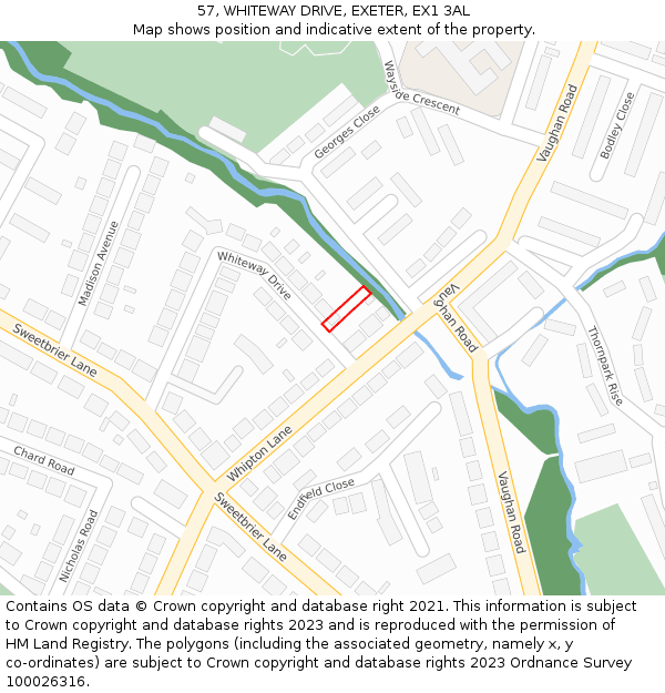 57, WHITEWAY DRIVE, EXETER, EX1 3AL: Location map and indicative extent of plot