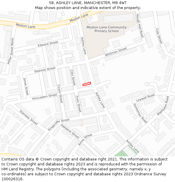 58, ASHLEY LANE, MANCHESTER, M9 4WT: Location map and indicative extent of plot