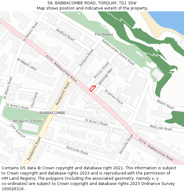 58, BABBACOMBE ROAD, TORQUAY, TQ1 3SW: Location map and indicative extent of plot