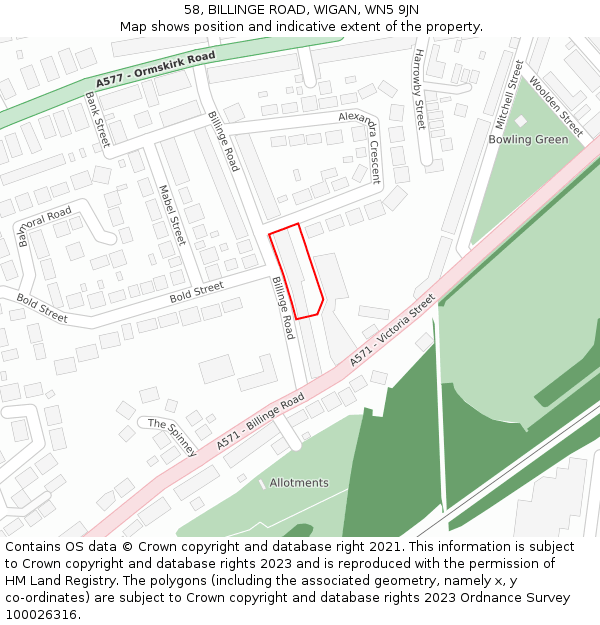58, BILLINGE ROAD, WIGAN, WN5 9JN: Location map and indicative extent of plot