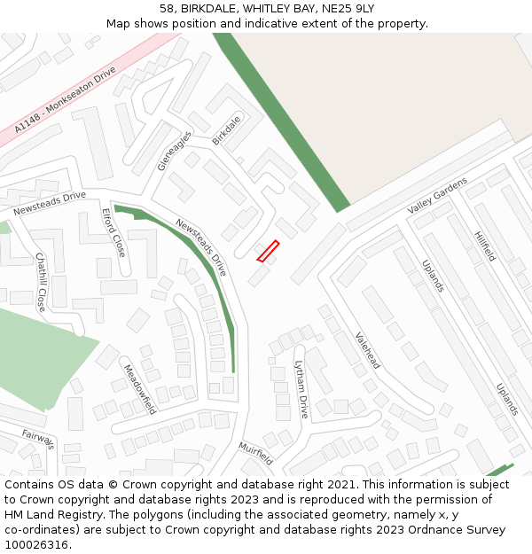58, BIRKDALE, WHITLEY BAY, NE25 9LY: Location map and indicative extent of plot