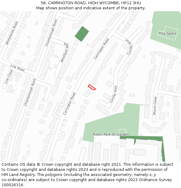 58, CARRINGTON ROAD, HIGH WYCOMBE, HP12 3HU: Location map and indicative extent of plot