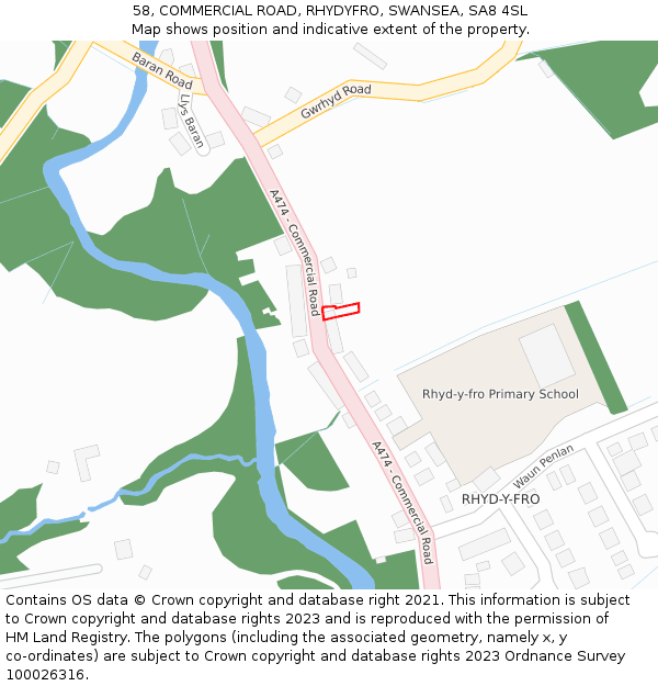 58, COMMERCIAL ROAD, RHYDYFRO, SWANSEA, SA8 4SL: Location map and indicative extent of plot