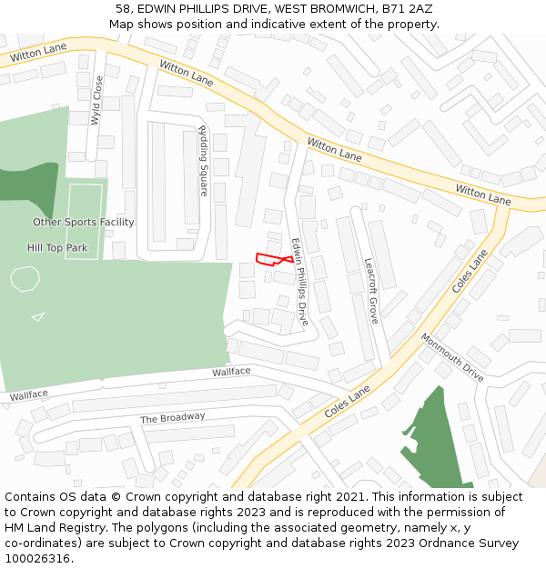 58, EDWIN PHILLIPS DRIVE, WEST BROMWICH, B71 2AZ: Location map and indicative extent of plot