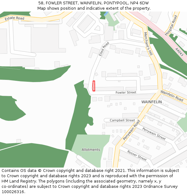58, FOWLER STREET, WAINFELIN, PONTYPOOL, NP4 6DW: Location map and indicative extent of plot