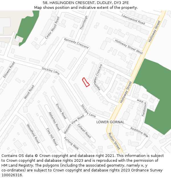 58, HASLINGDEN CRESCENT, DUDLEY, DY3 2FE: Location map and indicative extent of plot