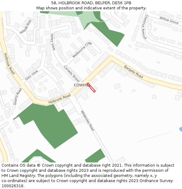 58, HOLBROOK ROAD, BELPER, DE56 1PB: Location map and indicative extent of plot