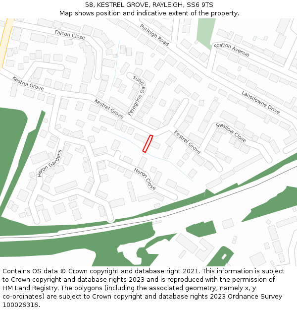 58, KESTREL GROVE, RAYLEIGH, SS6 9TS: Location map and indicative extent of plot