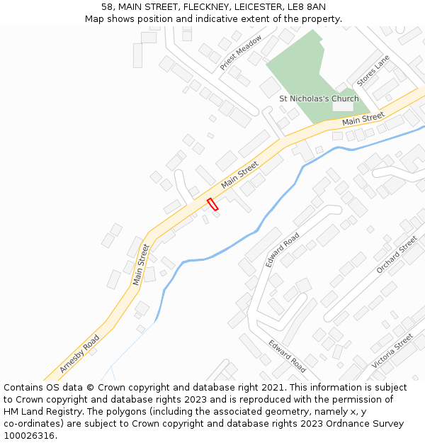 58, MAIN STREET, FLECKNEY, LEICESTER, LE8 8AN: Location map and indicative extent of plot