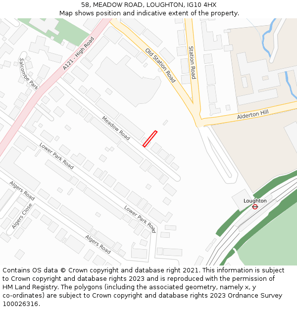 58, MEADOW ROAD, LOUGHTON, IG10 4HX: Location map and indicative extent of plot