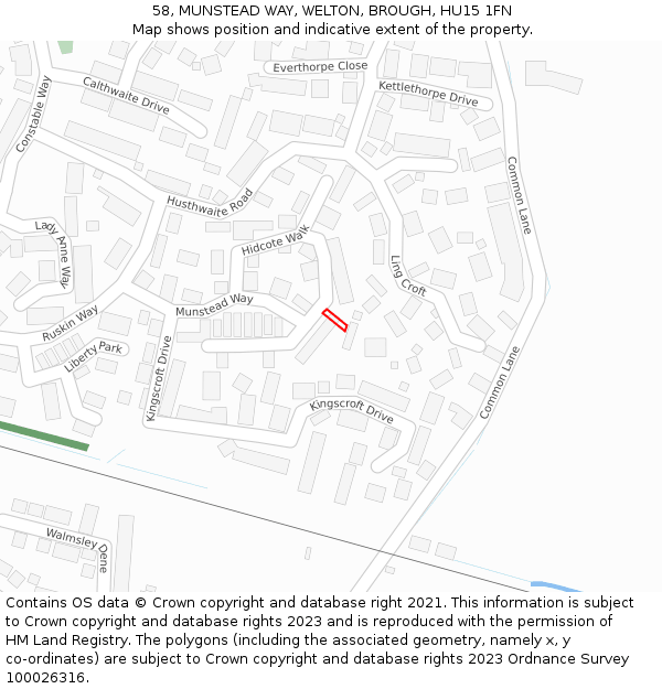 58, MUNSTEAD WAY, WELTON, BROUGH, HU15 1FN: Location map and indicative extent of plot