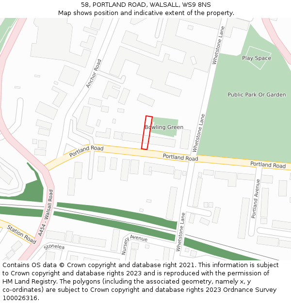 58, PORTLAND ROAD, WALSALL, WS9 8NS: Location map and indicative extent of plot