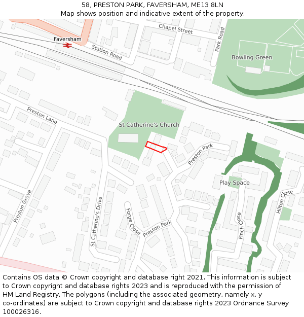 58, PRESTON PARK, FAVERSHAM, ME13 8LN: Location map and indicative extent of plot