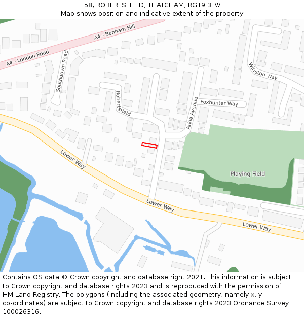 58, ROBERTSFIELD, THATCHAM, RG19 3TW: Location map and indicative extent of plot