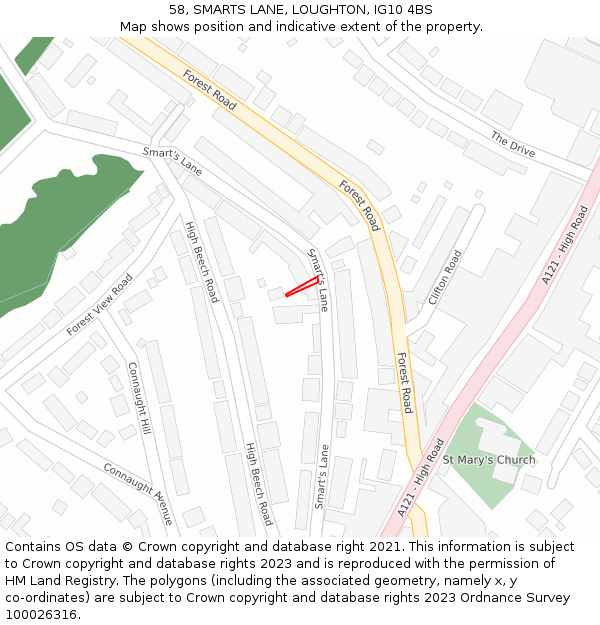 58, SMARTS LANE, LOUGHTON, IG10 4BS: Location map and indicative extent of plot