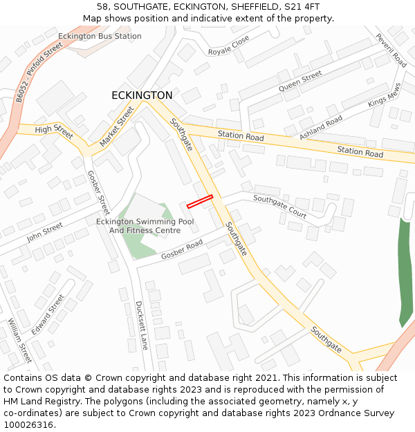 58, SOUTHGATE, ECKINGTON, SHEFFIELD, S21 4FT: Location map and indicative extent of plot