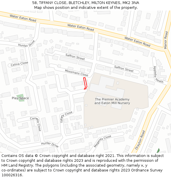 58, TIFFANY CLOSE, BLETCHLEY, MILTON KEYNES, MK2 3NA: Location map and indicative extent of plot