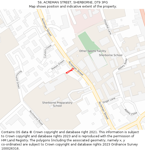 59, ACREMAN STREET, SHERBORNE, DT9 3PG: Location map and indicative extent of plot