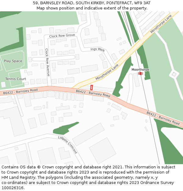 59, BARNSLEY ROAD, SOUTH KIRKBY, PONTEFRACT, WF9 3AT: Location map and indicative extent of plot