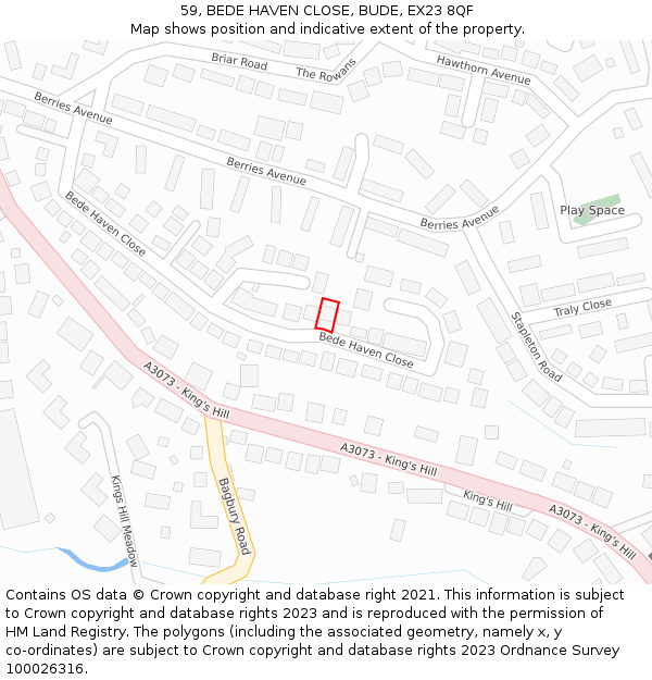 59, BEDE HAVEN CLOSE, BUDE, EX23 8QF: Location map and indicative extent of plot