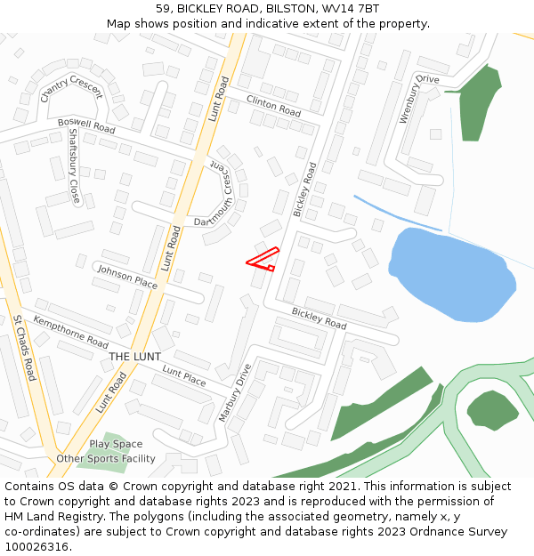 59, BICKLEY ROAD, BILSTON, WV14 7BT: Location map and indicative extent of plot