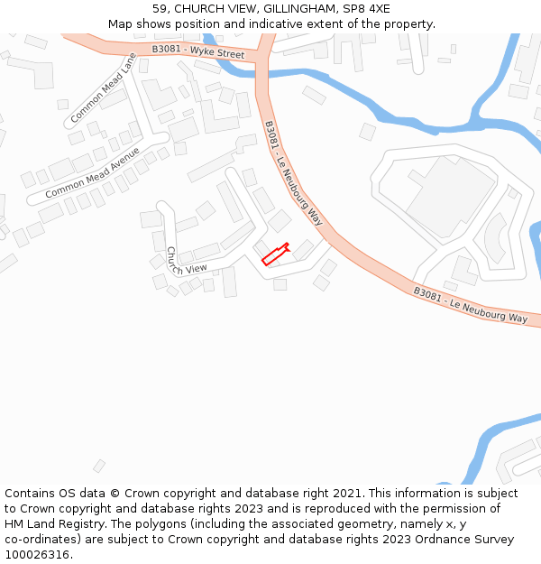 59, CHURCH VIEW, GILLINGHAM, SP8 4XE: Location map and indicative extent of plot