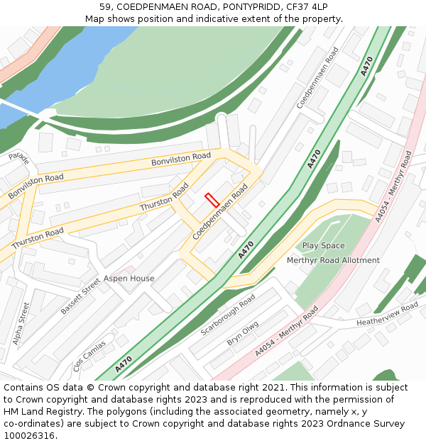 59, COEDPENMAEN ROAD, PONTYPRIDD, CF37 4LP: Location map and indicative extent of plot