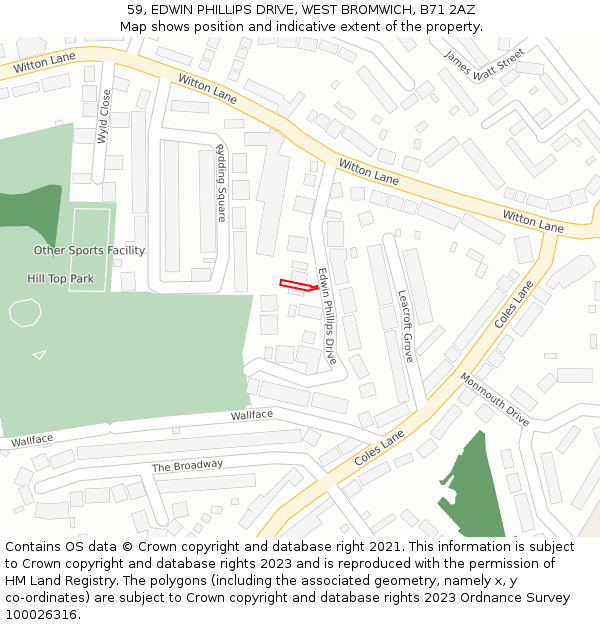 59, EDWIN PHILLIPS DRIVE, WEST BROMWICH, B71 2AZ: Location map and indicative extent of plot