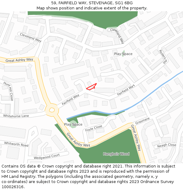 59, FAIRFIELD WAY, STEVENAGE, SG1 6BG: Location map and indicative extent of plot
